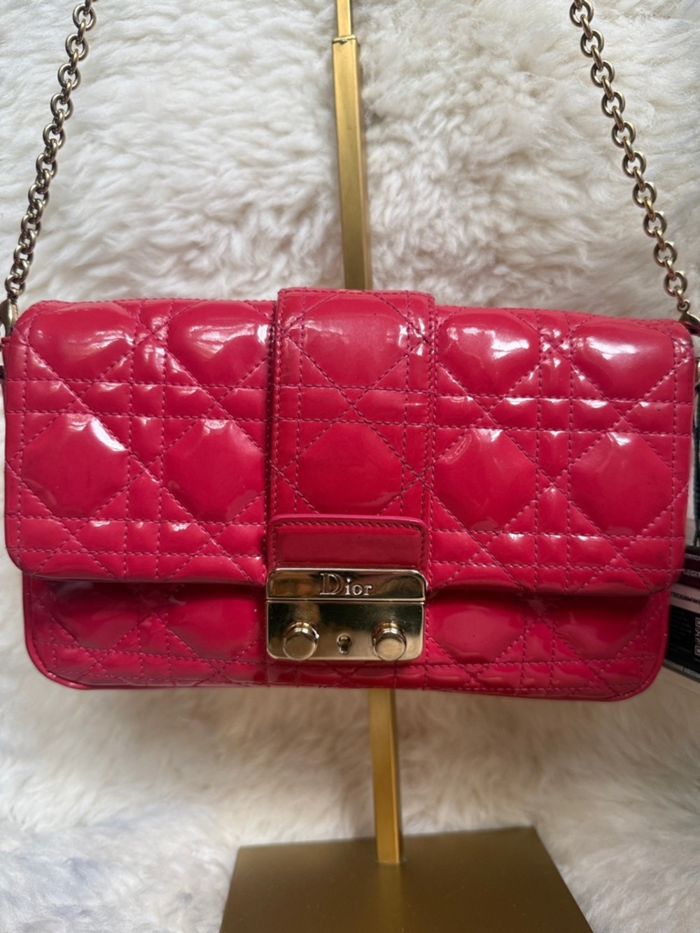 Dior Hot Pink Cannage Patent Quilted Chain Crossbody Stunner with COA